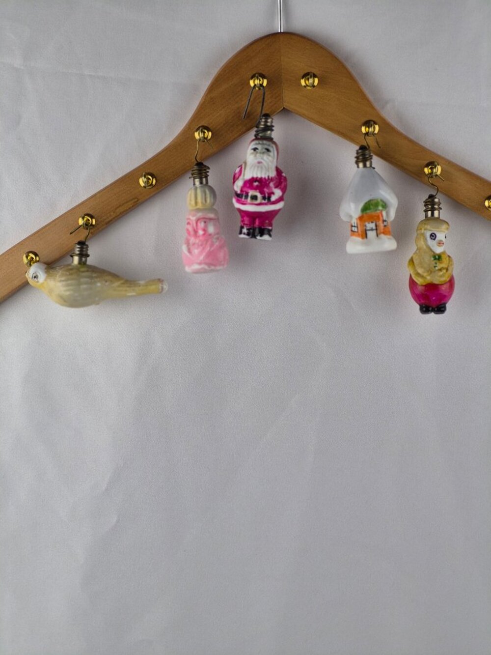 Vintage Painted Light Bulb Figural Milk Glass Ornaments Set of 5